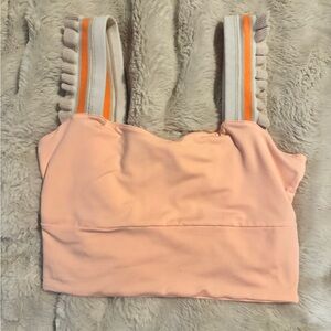 Peach Sleeveless Top with Orange/Tan Ruffle Stripe Straps